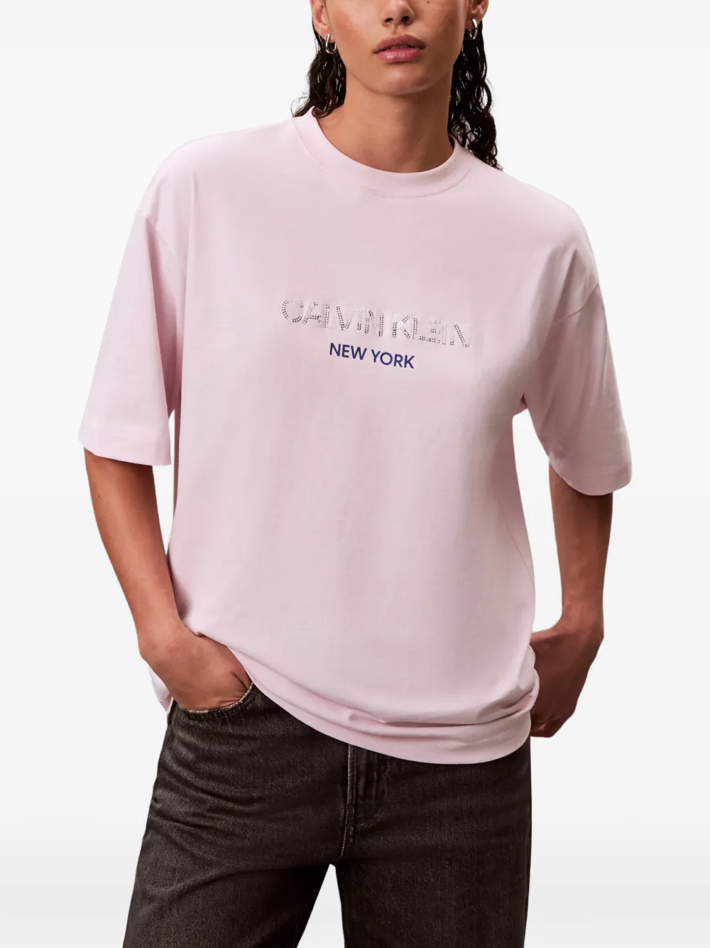 Calvin Klein Sequin-embellishment T-shirt In Pink