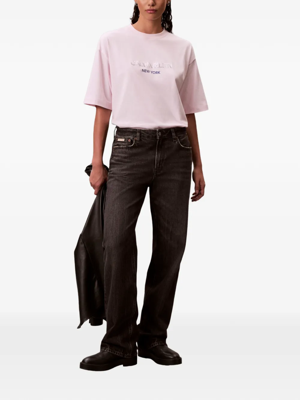 Calvin Klein Sequin-embellishment T-shirt In Pink