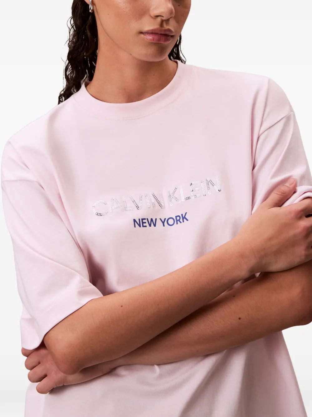 Calvin Klein Sequin-embellishment T-shirt In Pink