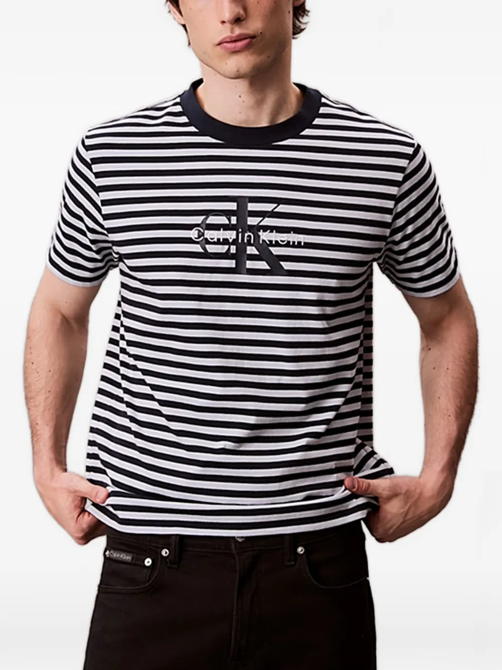 Calvin Klein striped logo T-shirt | Blue | Image 1