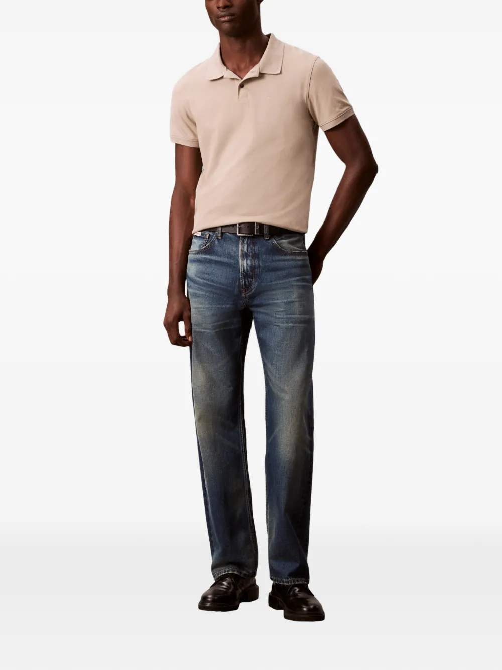 Calvin Klein Poloshirt met geborduurd logo en knopen - Beige