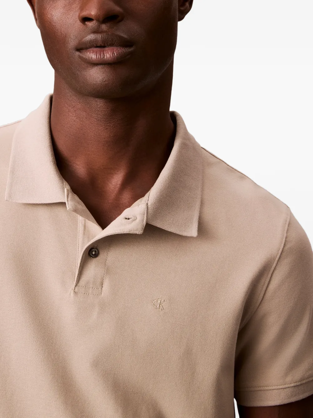 Calvin Klein Buttoned Embroidered-logo Polo Shirt In Neutral