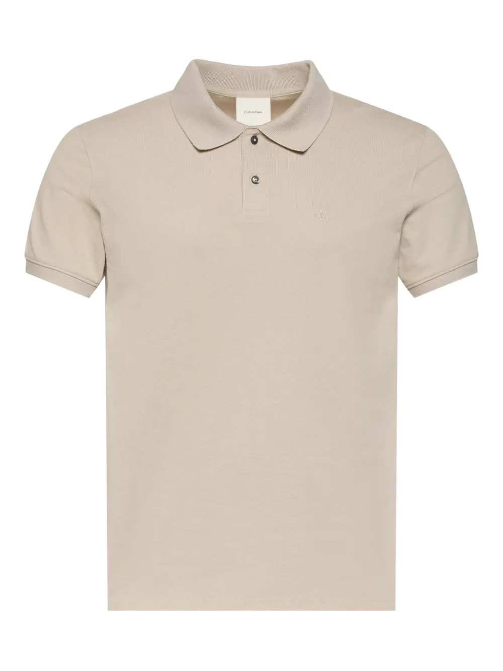 Calvin Klein Buttoned Embroidered-logo Polo Shirt In Neutral