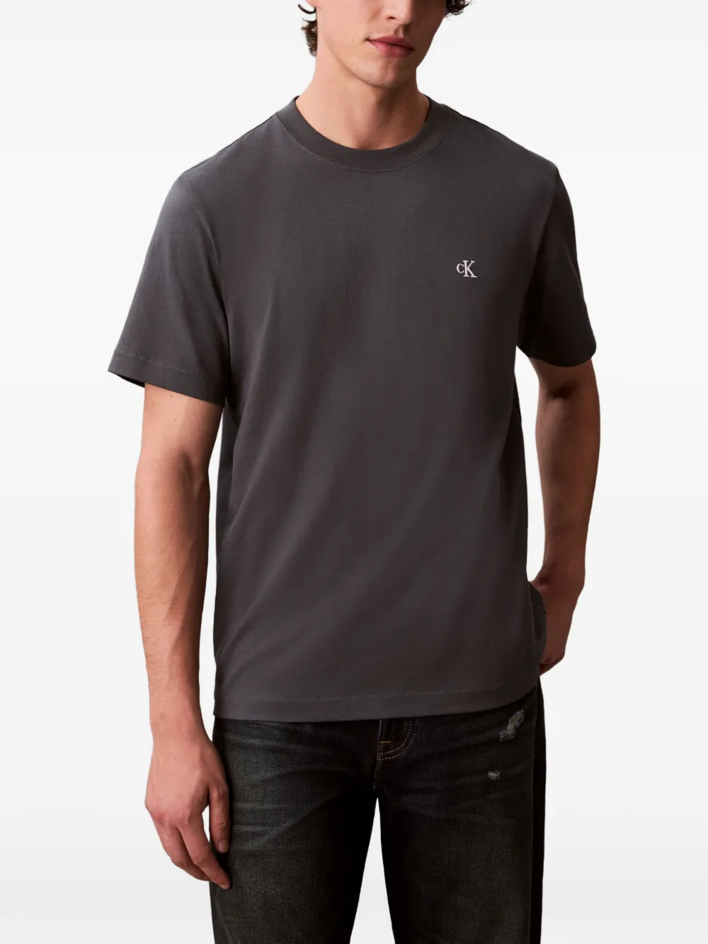Calvin Klein Logo-embroidered T-shirt In Black