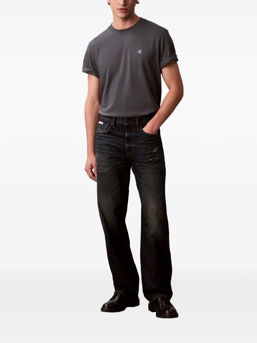 Calvin Klein logo-embroidered T-shirt - Grijs