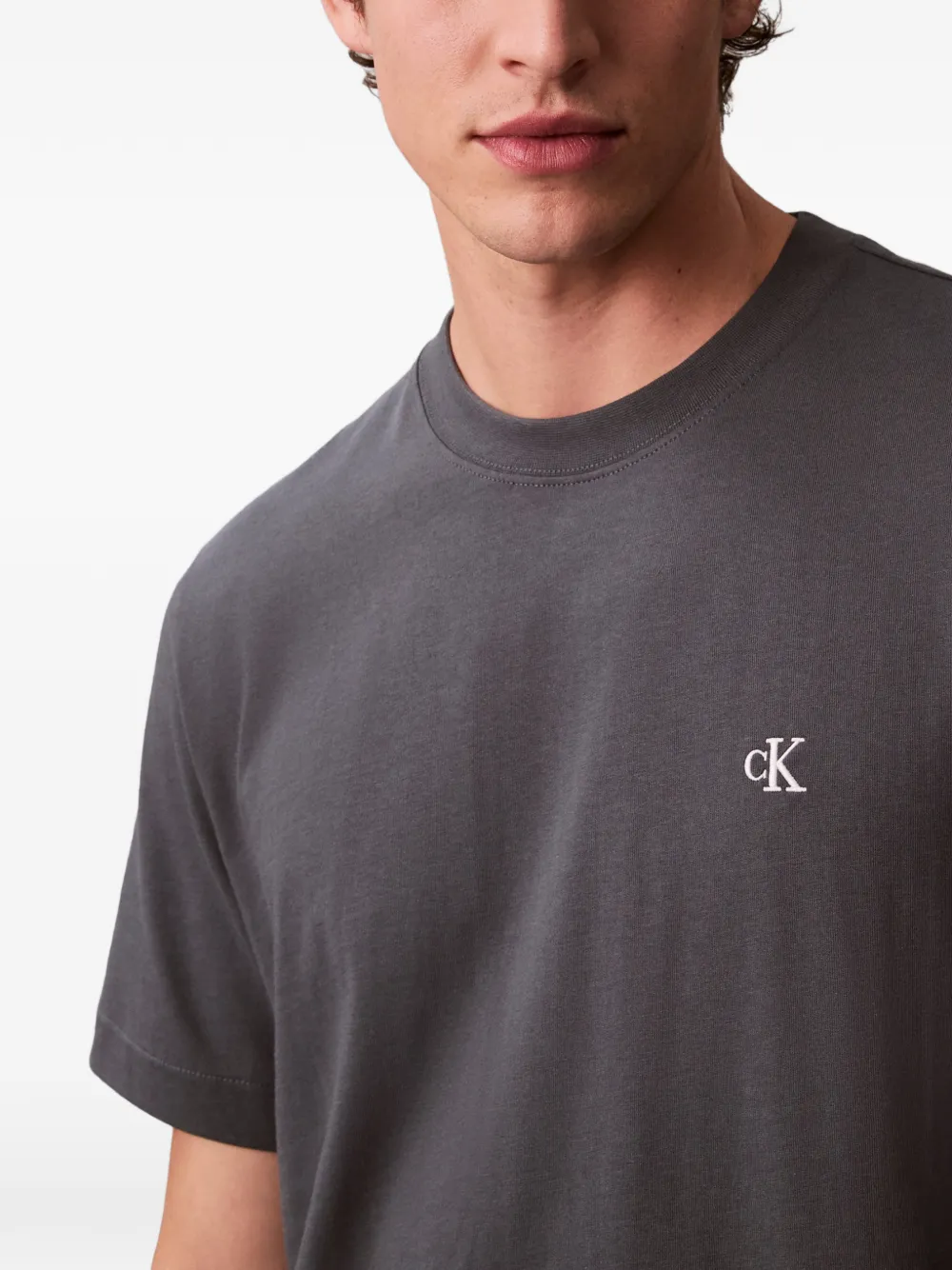 Calvin Klein Logo-embroidered T-shirt In Black