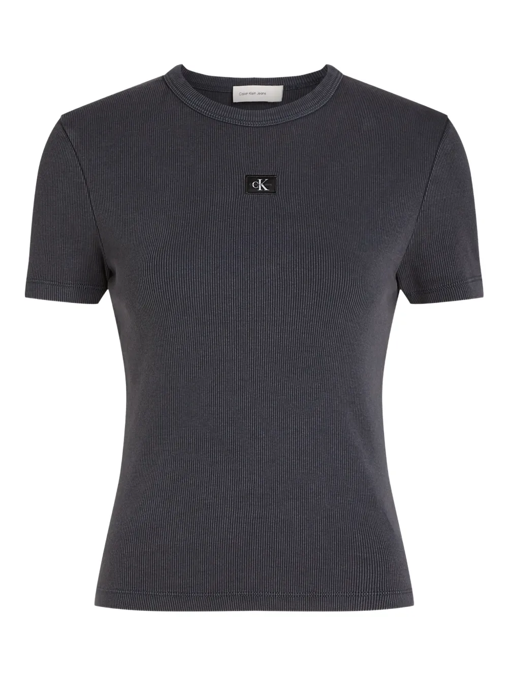 Calvin Klein ribbed logo-patch T-shirt | Grey | Image 1