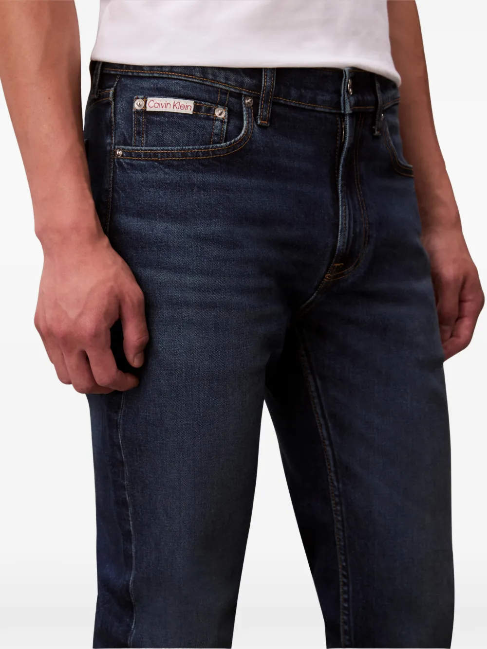Calvin Klein Regular-fit jeans met logopatch en vijf zakken Blauw