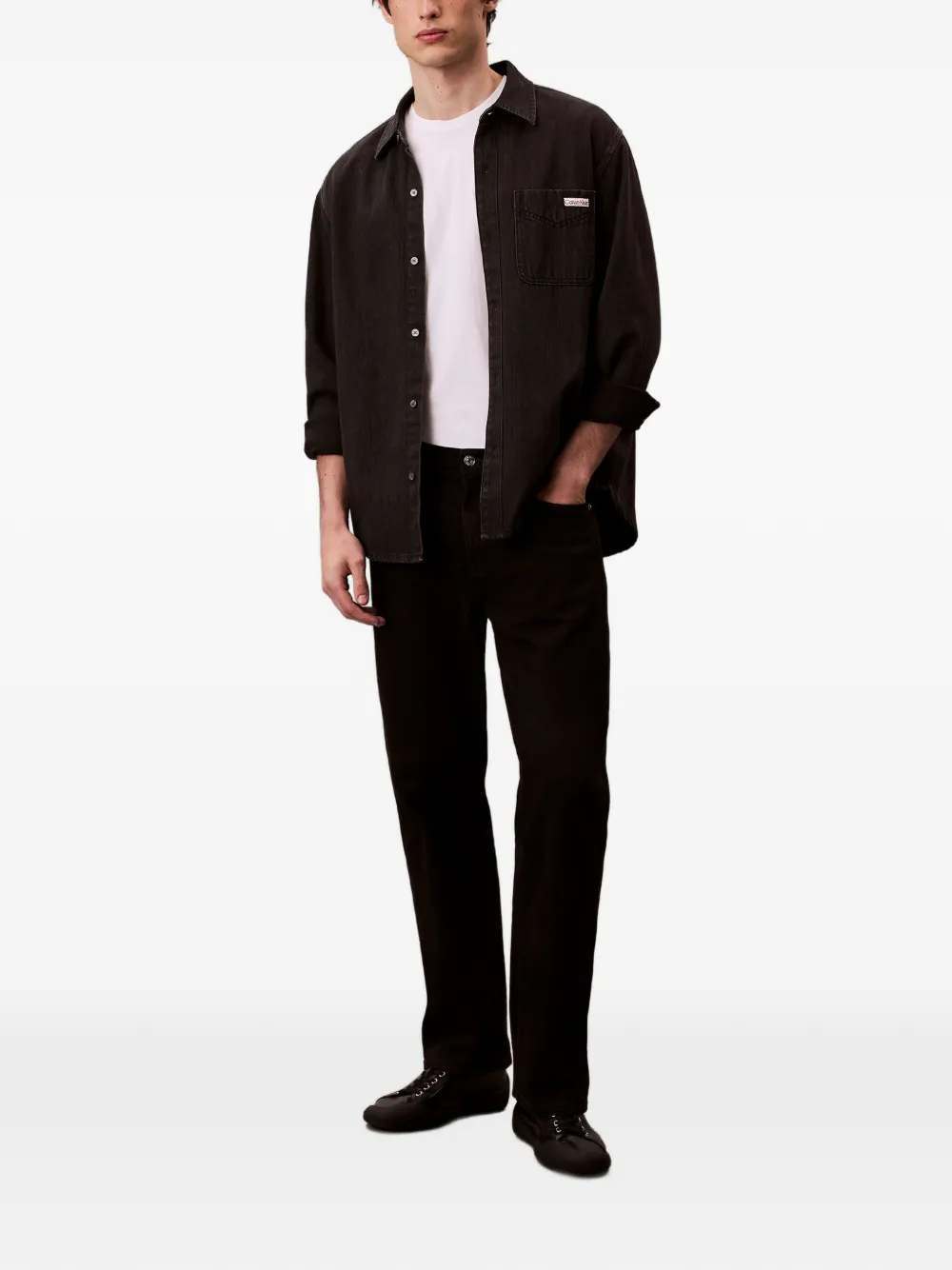 Calvin Klein Pocket denim overhemd met lange mouwen - Zwart