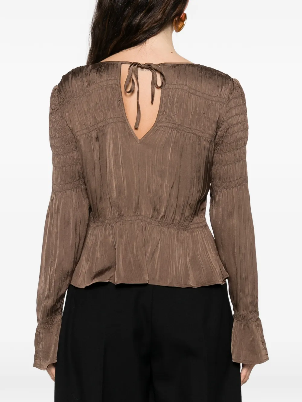 By Malene Birger Blouse met gesmockt effect en lange mouwen Bruin