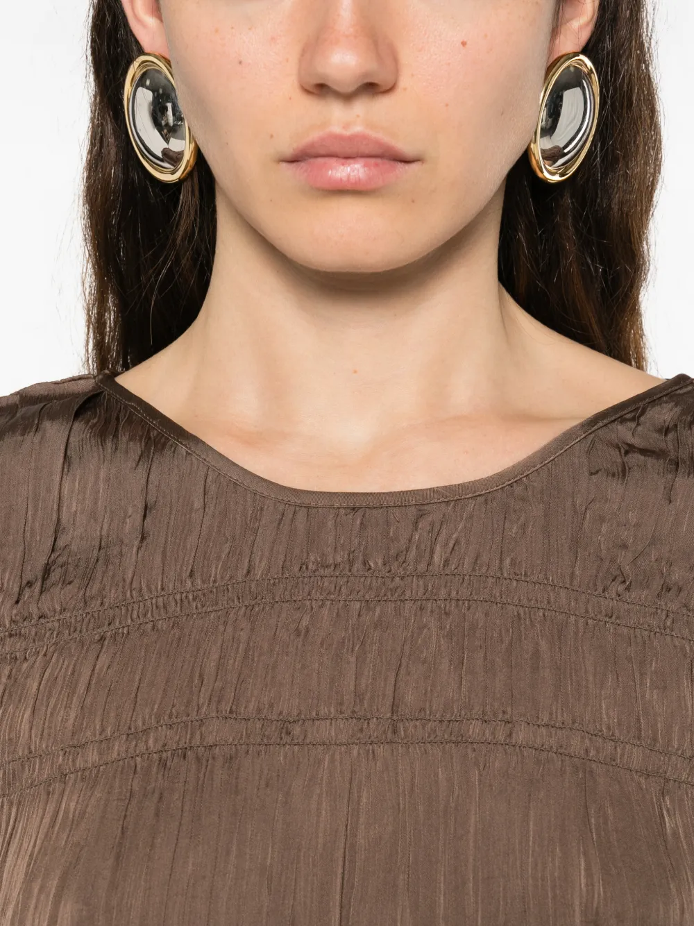 By Malene Birger Blouse met gesmockt effect en lange mouwen Bruin