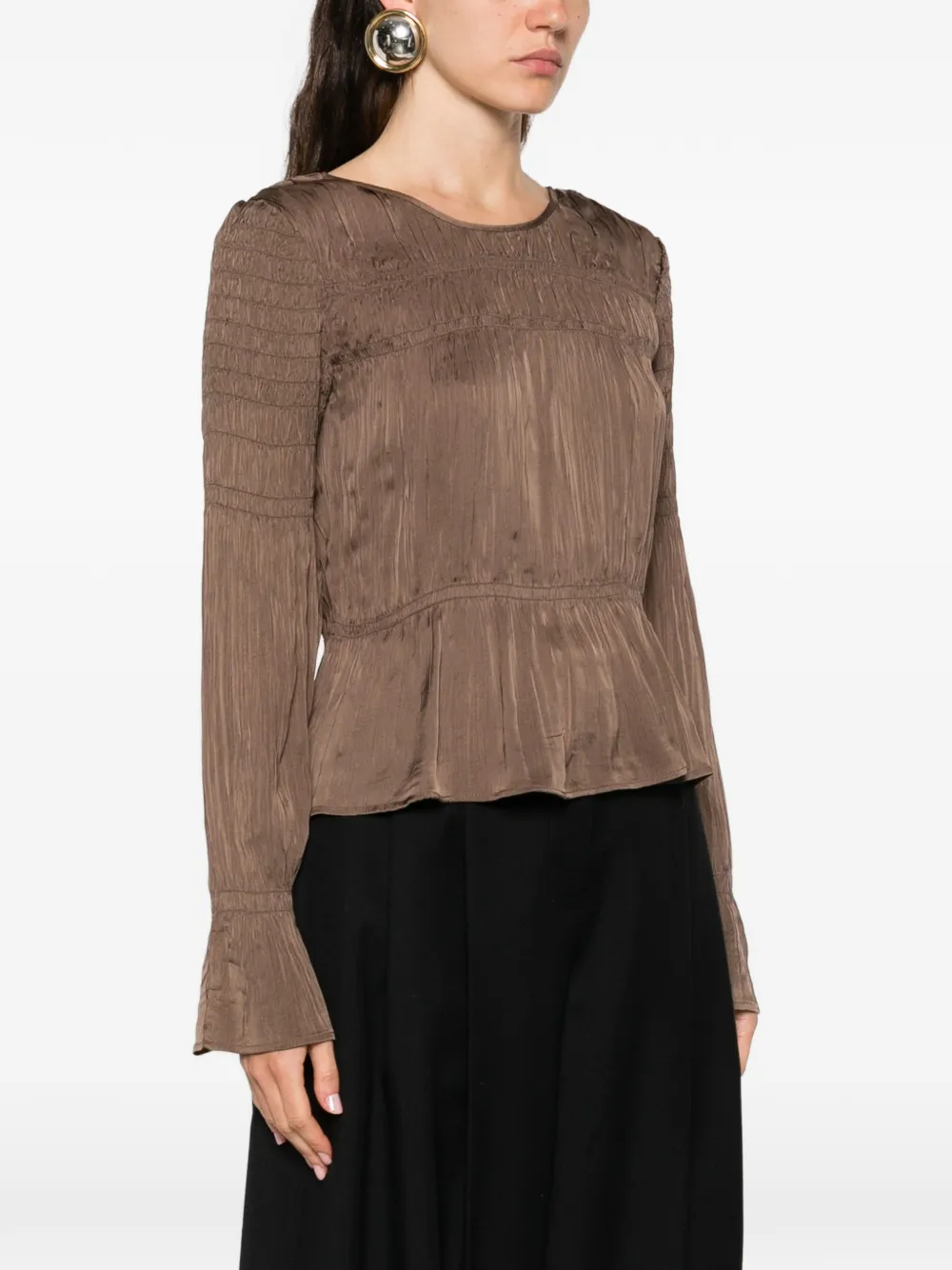 By Malene Birger Blouse met gesmockt effect en lange mouwen Bruin