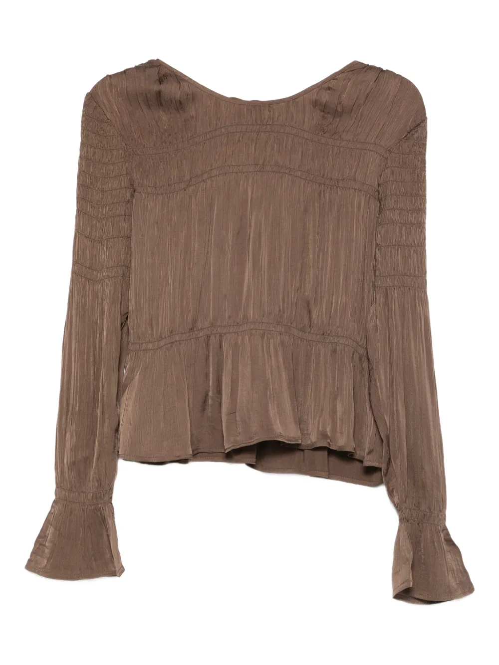 By Malene Birger Smocked-effect Long-sleeve Blouse In Brown