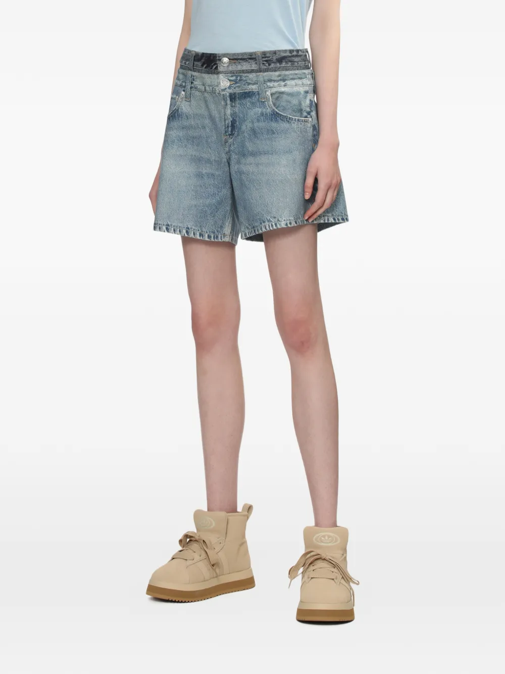  Rag & Bone Layered Denim Shorts - Blue 