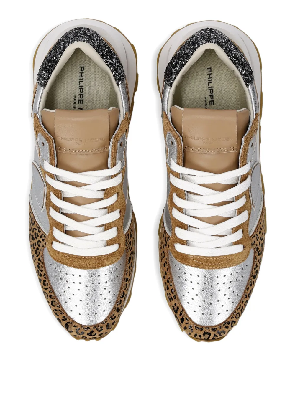 Philippe Model Paris Sneakers met luipaardprint en glitters Zilver