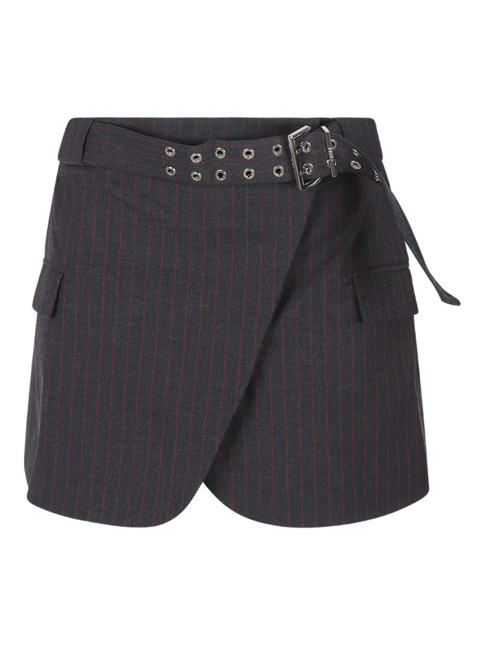 Ganni Pinstripe Belted Mini Skirt In Black