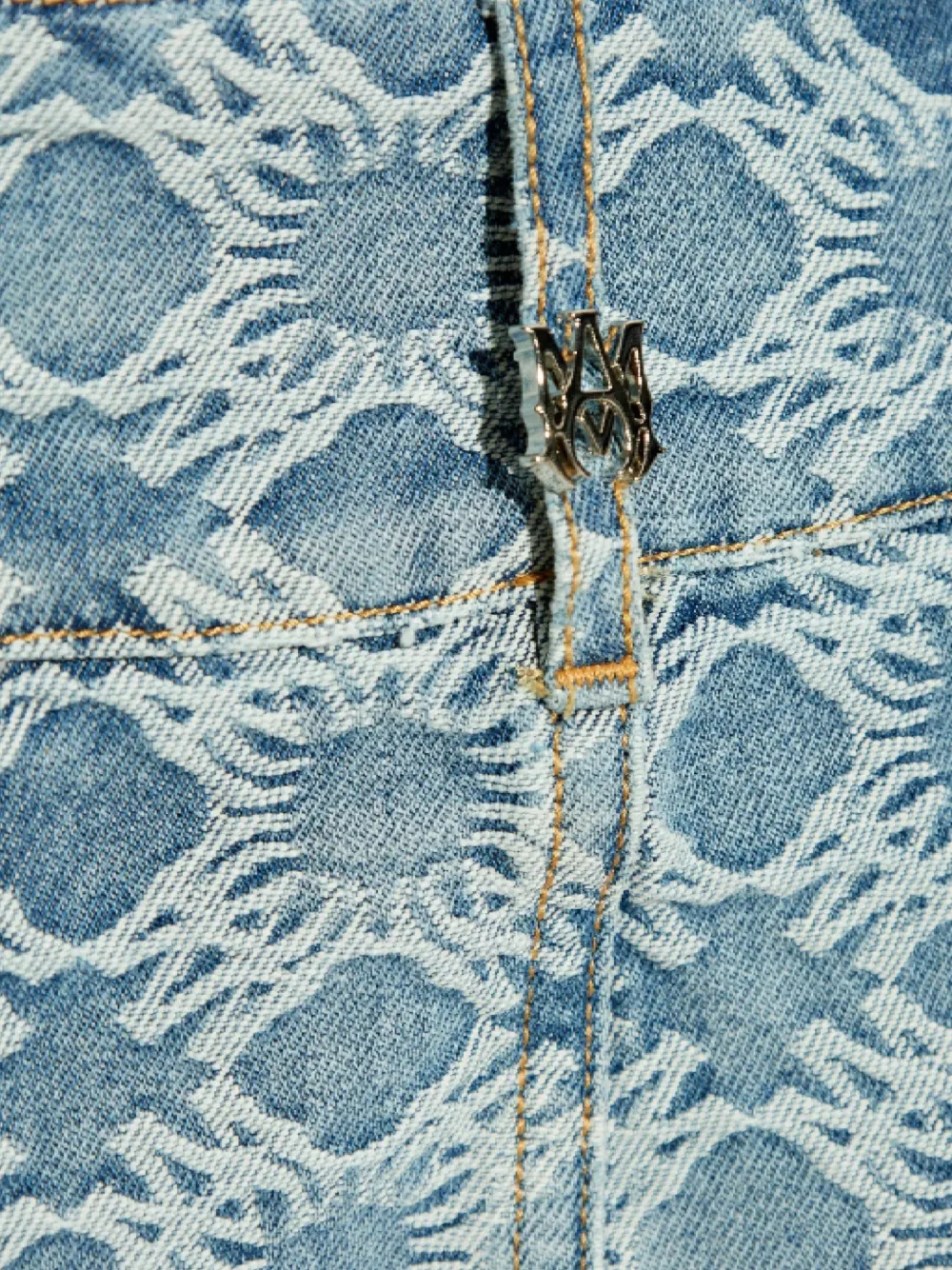  Amiri Patterned Denim Mini Skirt - Blue 