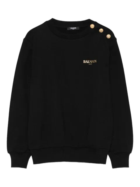 Balmain Kids 버튼 숄더 로고 스웨트셔츠