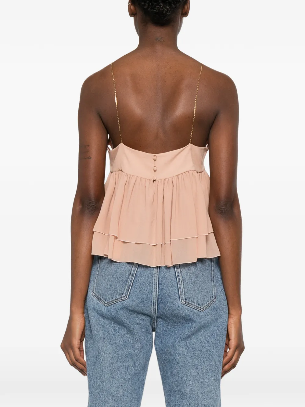 Chloé Top met ruches en kettingbandje Beige