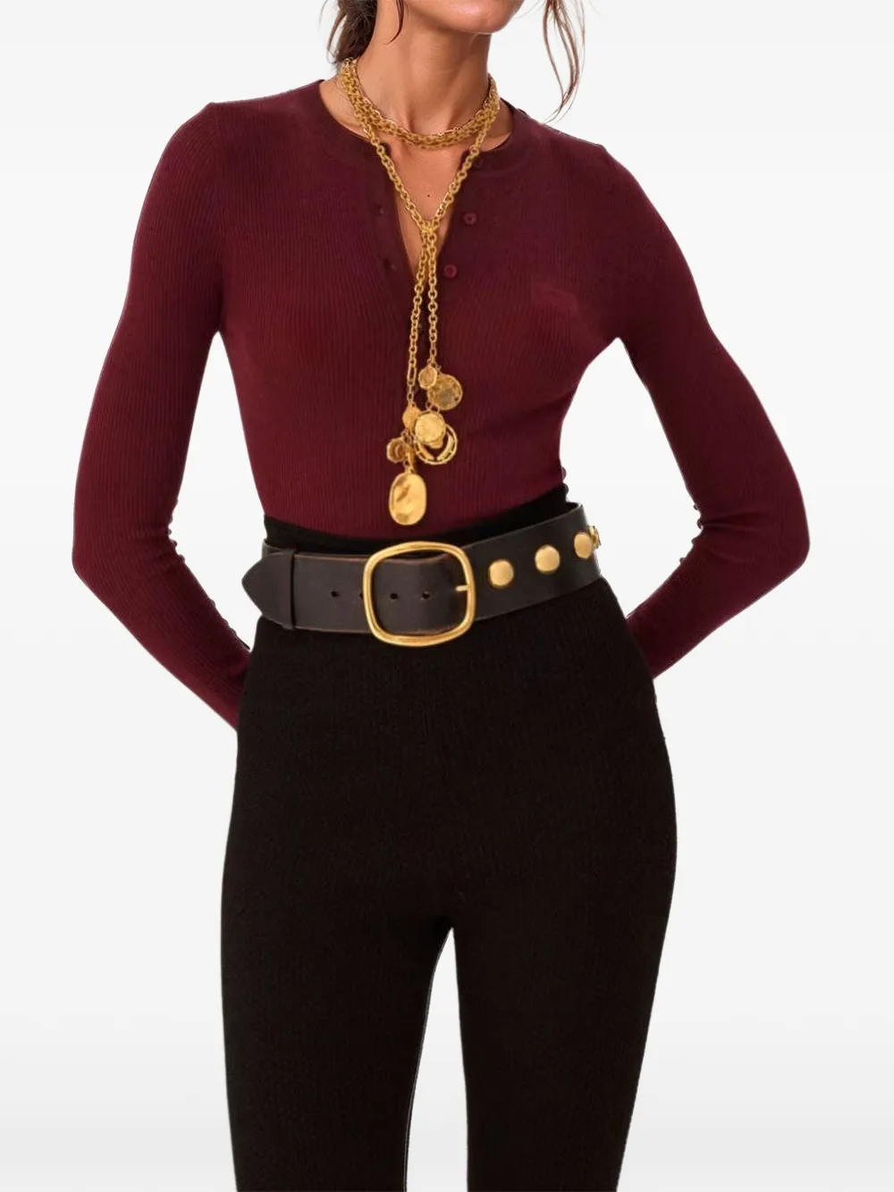  Chloé Ribbed Henley T-shirt - Red 