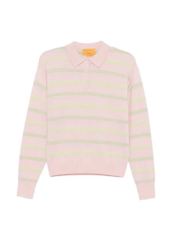 Guest In Residence Collegiate Striped Collared Polo Shirt in Pink