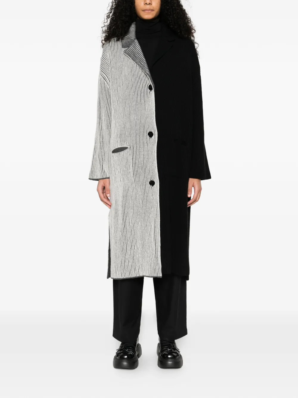  Moschino Jeans Colourblock Knitted Coat - Black 