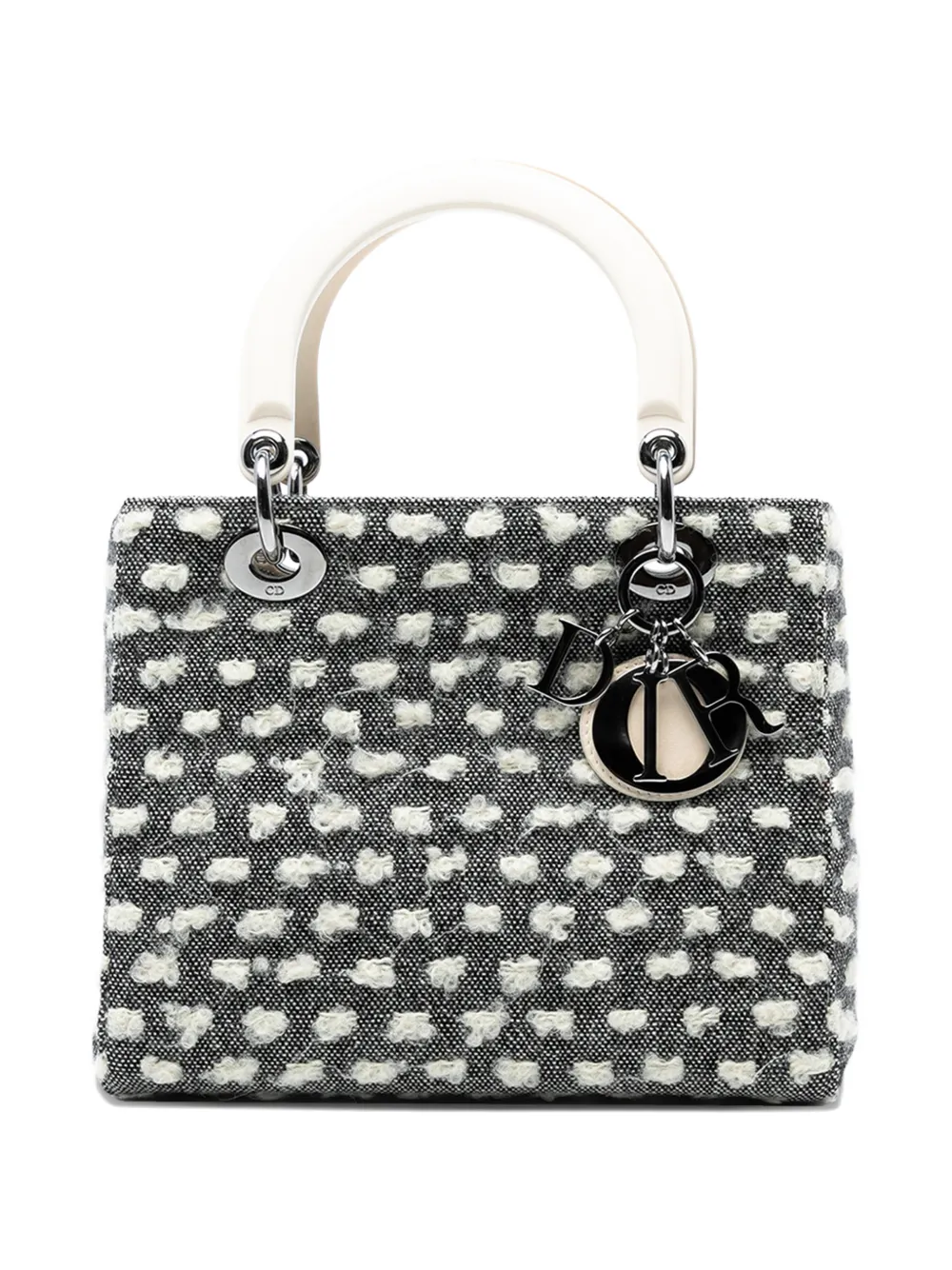 Pre-owned Dior 1999 Medium Tweed Lady  Satchel In Gray