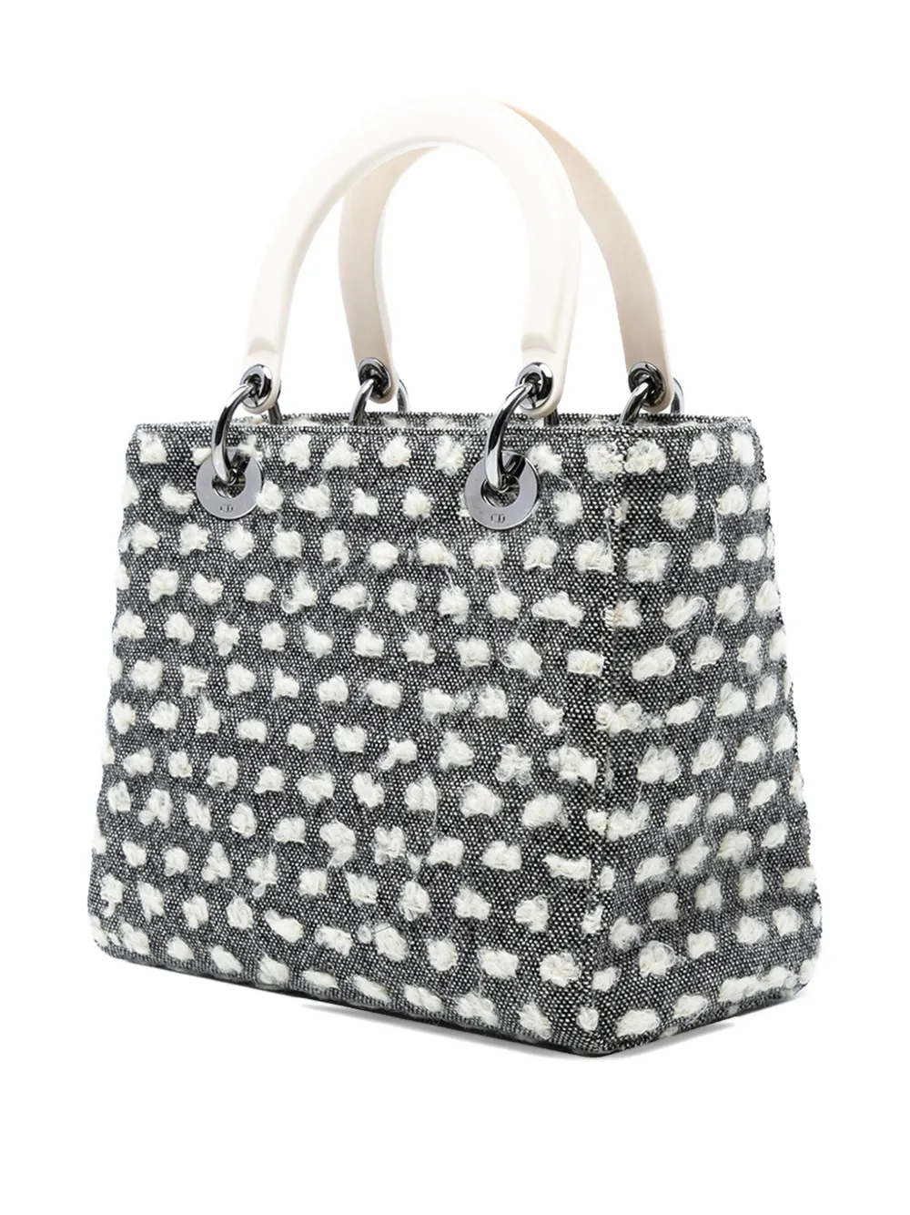 Pre-owned Dior 1999 Medium Tweed Lady  Satchel In Gray