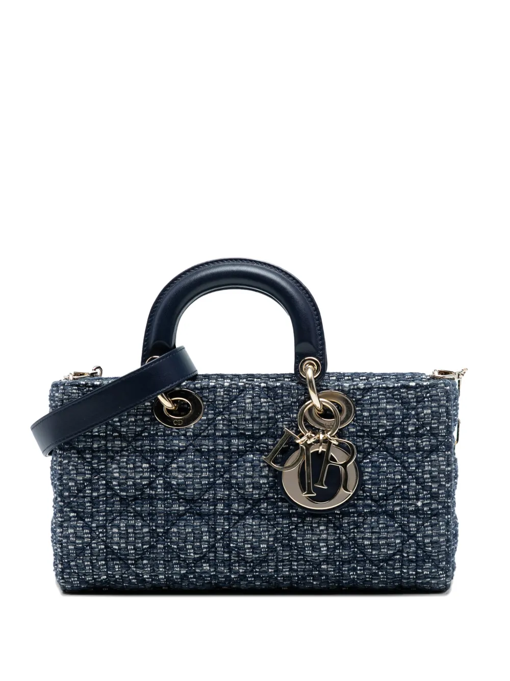 Pre-owned Dior 2022 Medium Tweed Cannage Lady D Joy Satchel In Blue