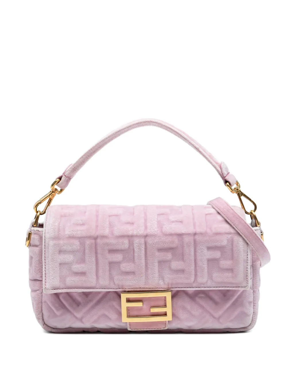 Pre-owned Fendi 2010-2025 Zucca Embossed Velvet Baguette Satchel In Pink