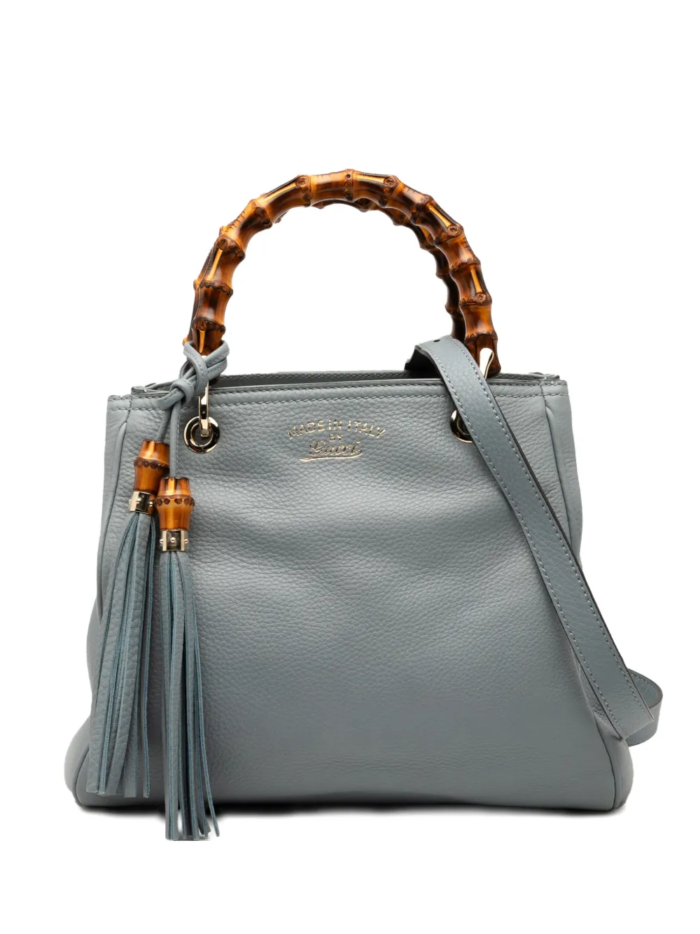 GUCCI Pre-owned 2016-2025 Small Calfskin Bamboo Shopper Satchel In Blue