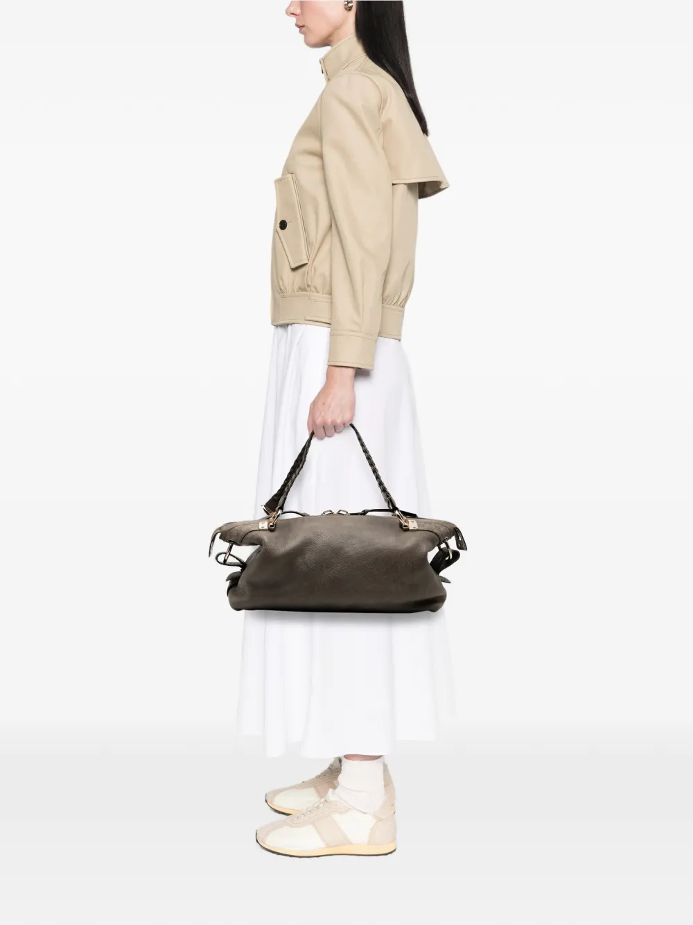 Pre-owned Gucci 2000-2015 Medium Leather Bamboo Bar Tote Bag In Gray