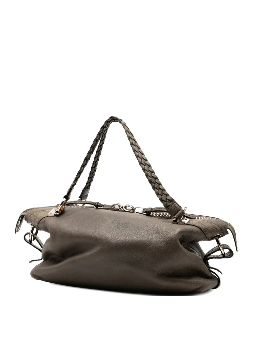 Pre-owned Gucci 2000-2015 Medium Leather Bamboo Bar Tote Bag In Gray