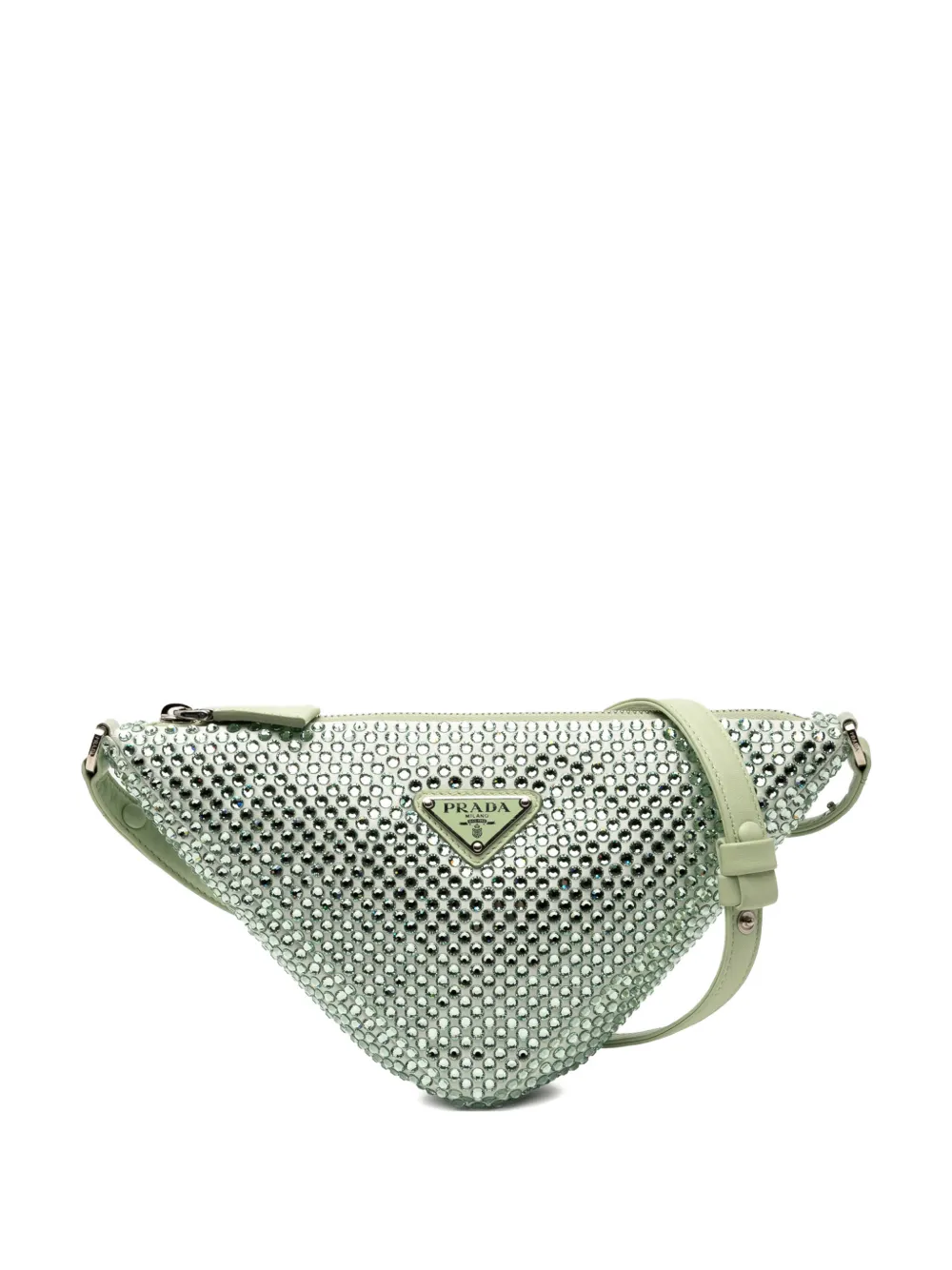 PRADA Pre-owned 2013-2025 Satin Crystal Embellished Triangle Pouch Shoulder Bag In Green