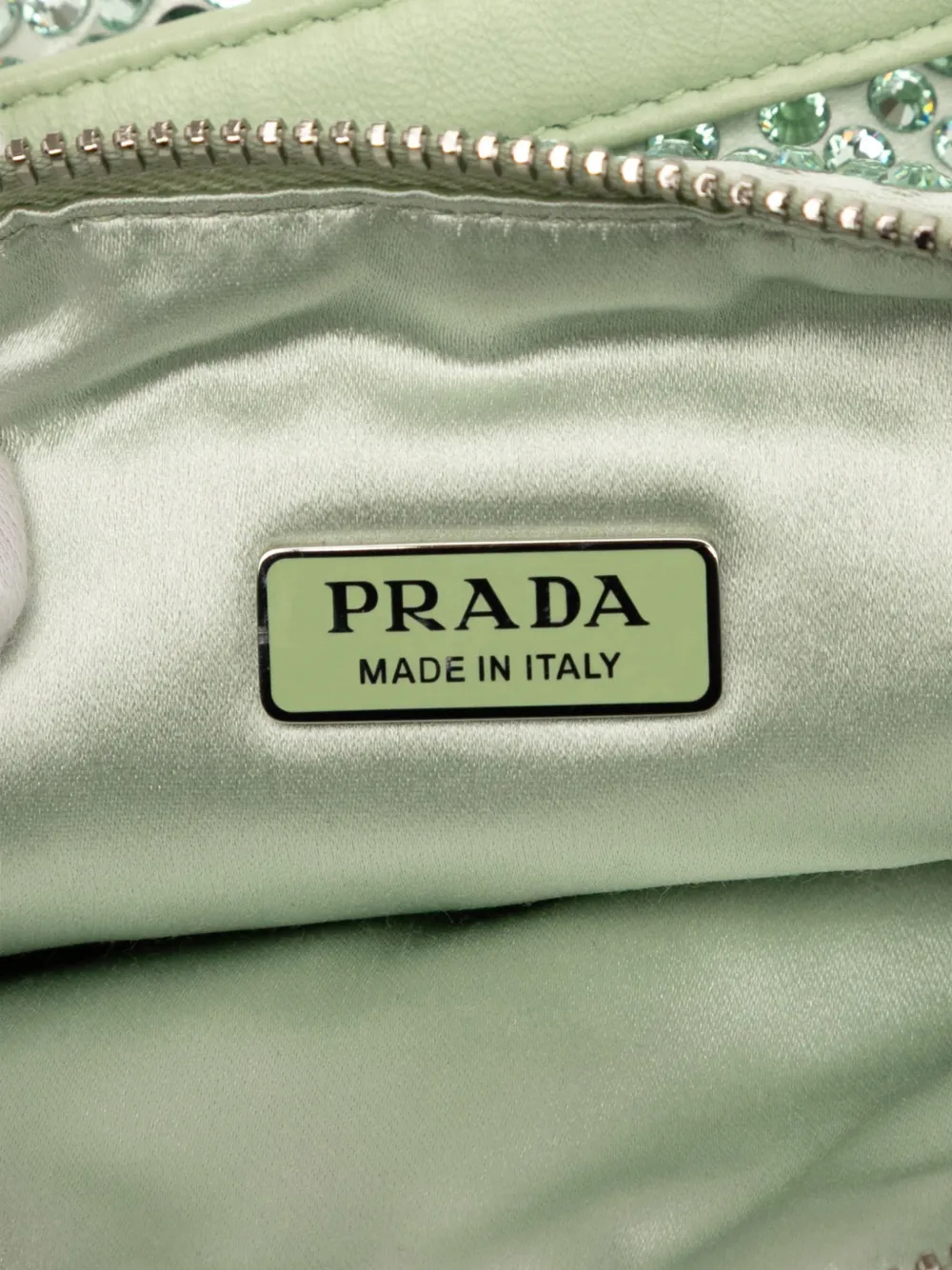 PRADA Pre-owned 2013-2025 Satin Crystal Embellished Triangle Pouch Shoulder Bag In Green