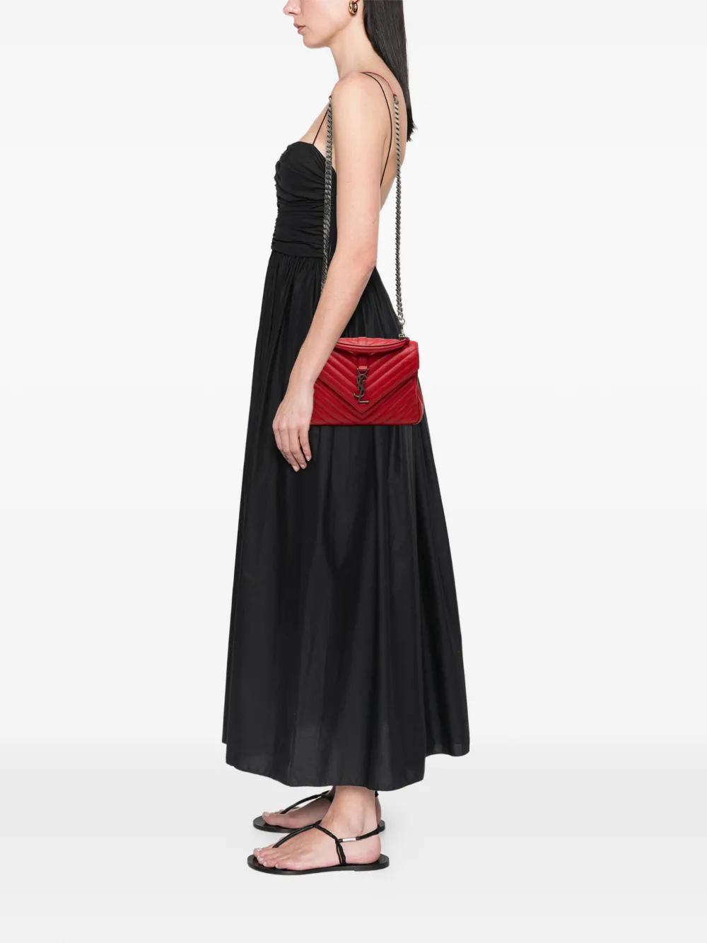 Pre-owned Saint Laurent 2017 Medium Quilted Chevron Sheepskin College Satchel In Red