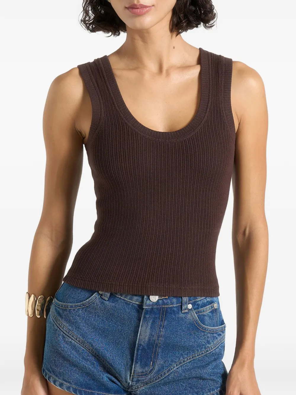 Manière De Voir Liane Ribbed Scoop-neck Tank Top In Brown
