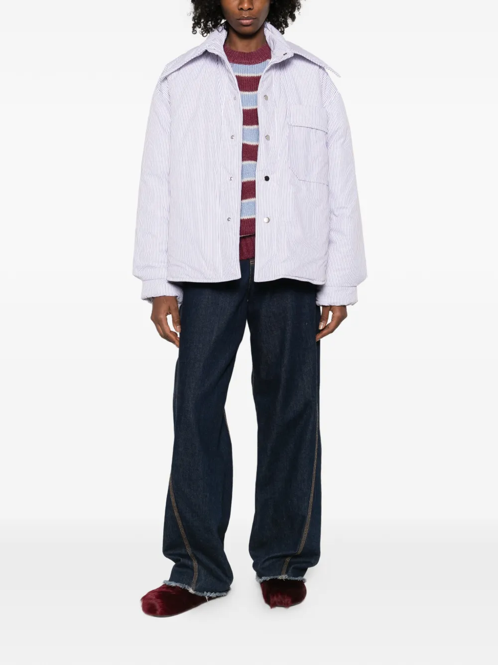  Charles Jeffrey Loverboy Striped Puffer Jacket - White 