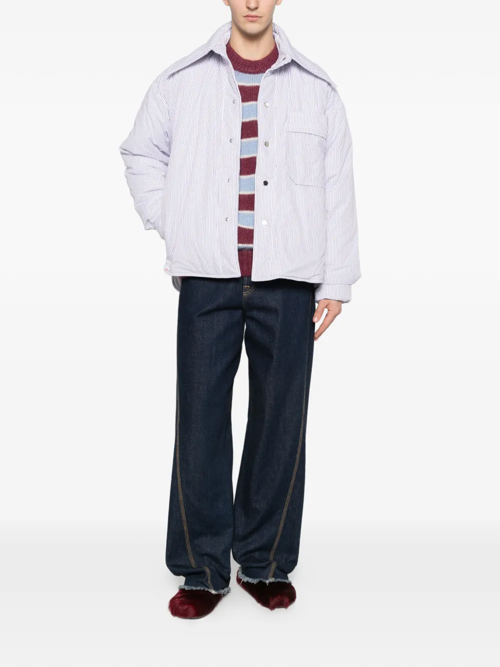  Charles Jeffrey Loverboy Striped Puffer Jacket - White 