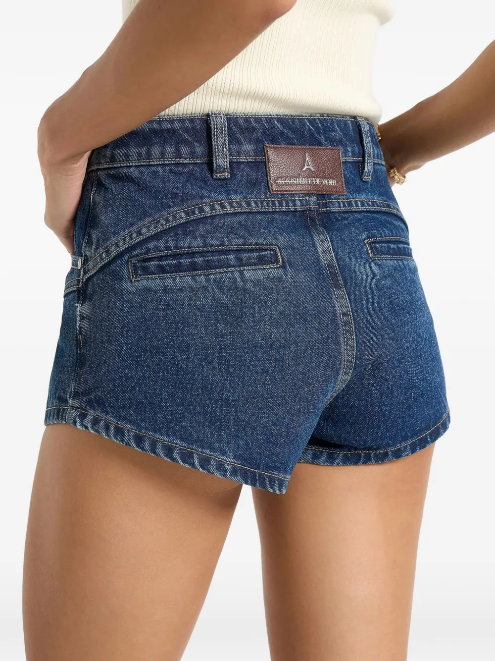 Manière De Voir Lore Sculpted Denim Shorts In Blue