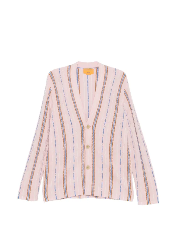 Guest In Residence Baja Striped Buttoned Cardigan in Pink