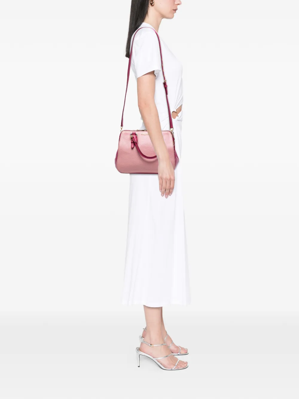 Pre-owned Miu Miu 2000-2025 Bicolor Goatskin Madras Bowler Bag Satchel In Pink