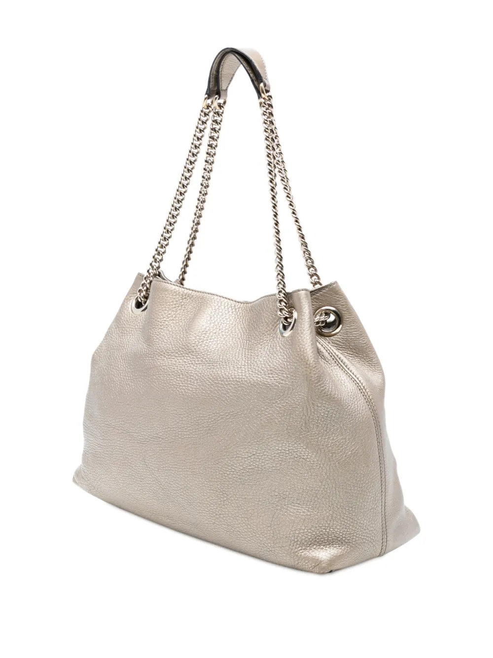 Pre-owned Gucci 2016-2025 Medium Metallic Leather Soho Chain Tote Bag In Gold