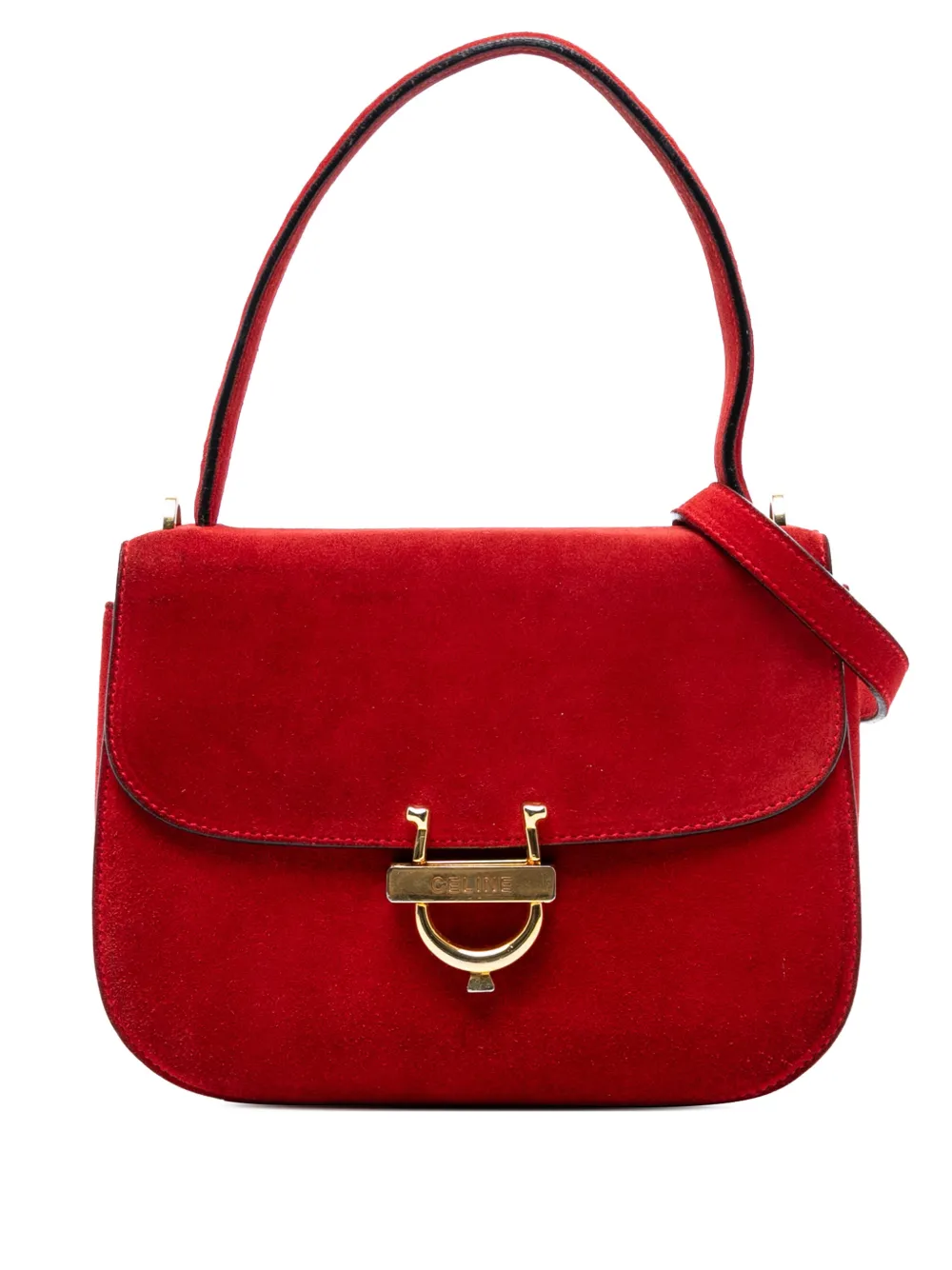 Pre-owned Celine 2009 Suede Horseshoe Satchel In Red