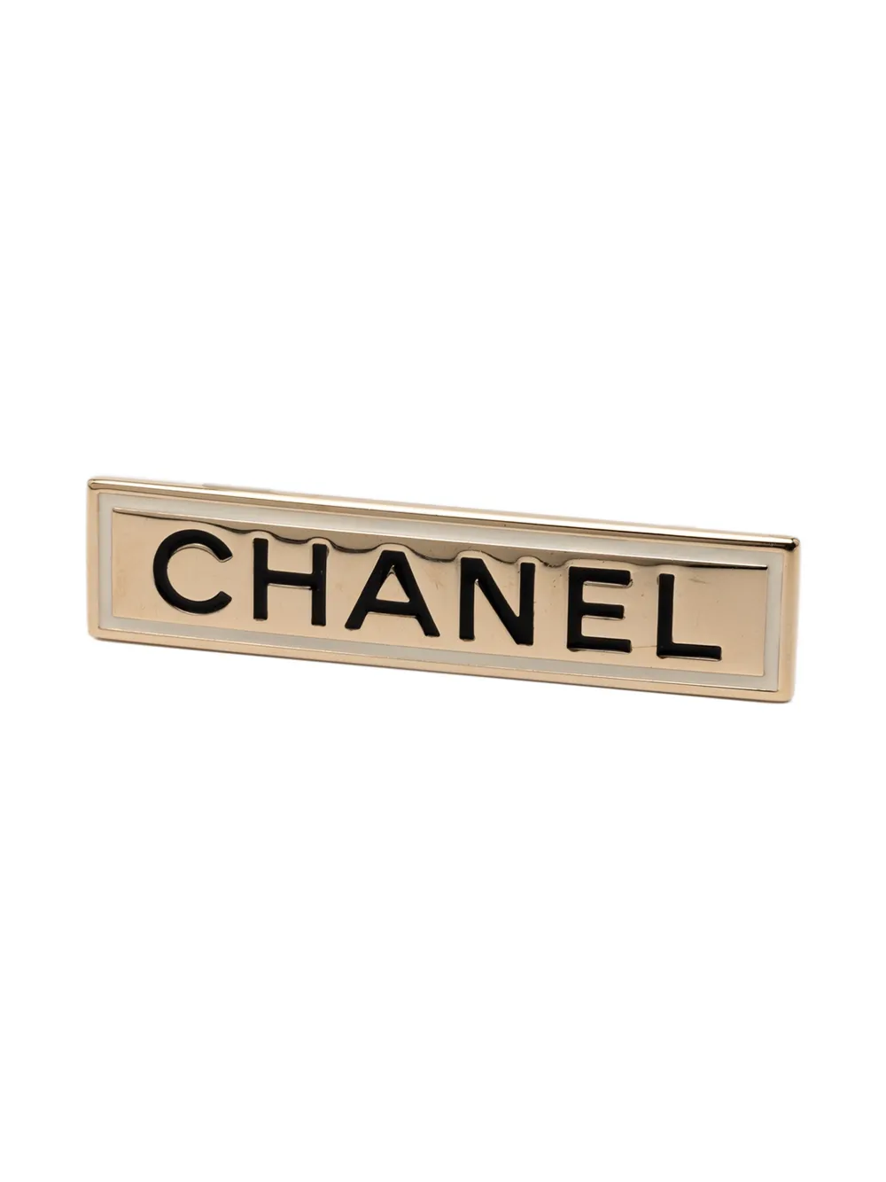 CHANEL Pre-Owned 2021 Gold Plated Logo Plate Brooch costume brooch - Oro