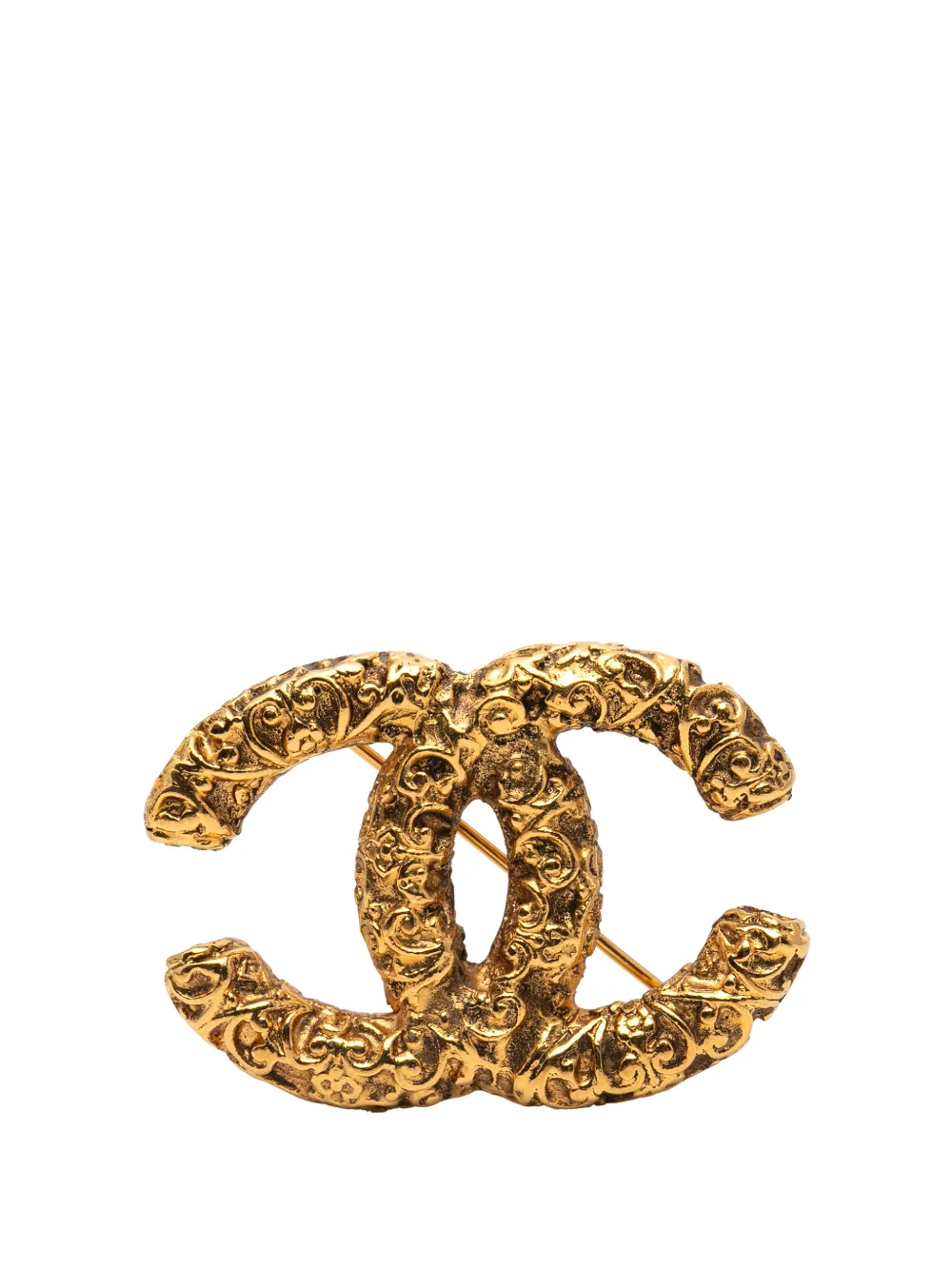CHANEL Pre-Owned 1995 Gold Plated Baroque Embossed CC Logo Brooch costume brooch - Oro