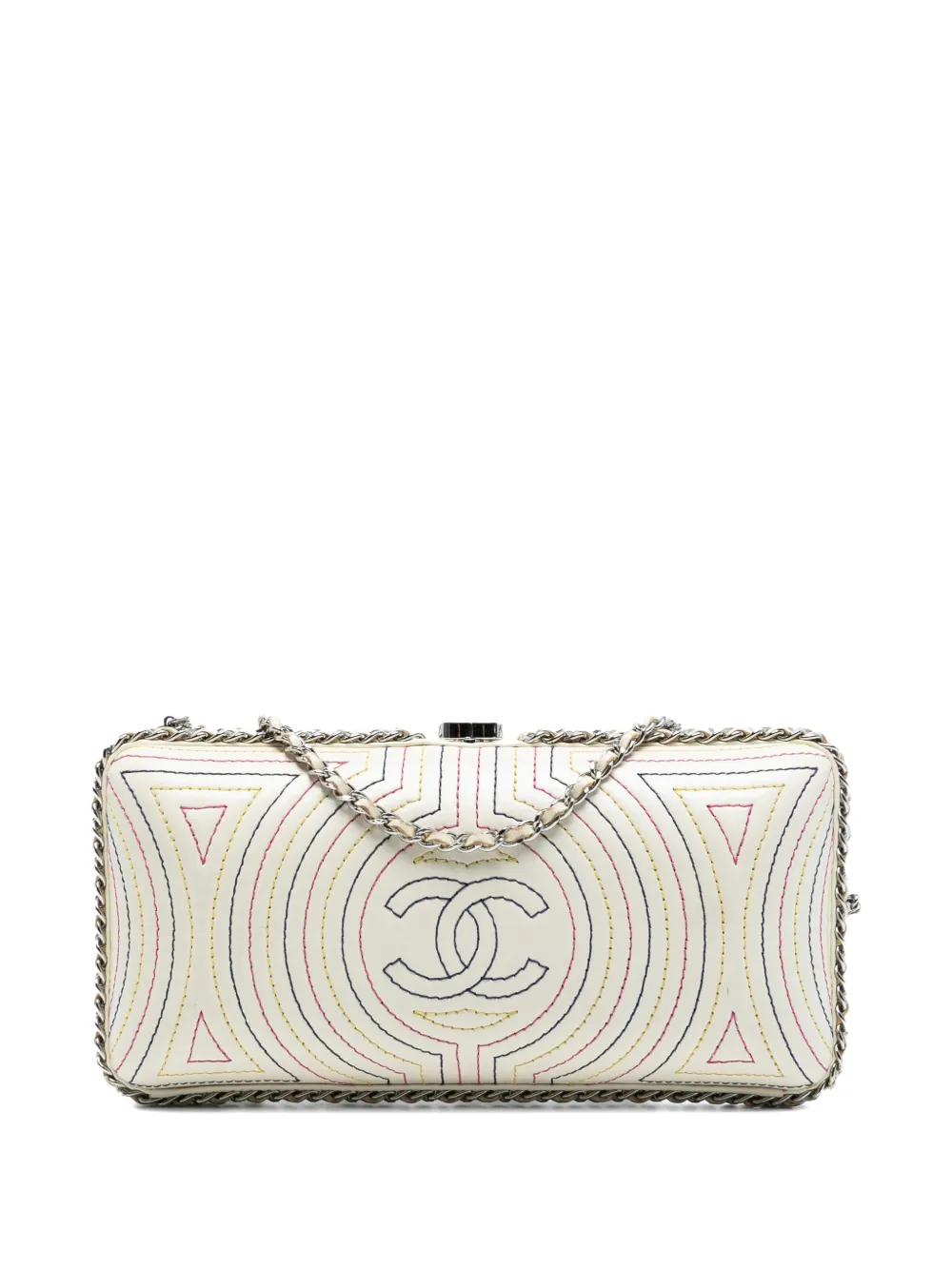 Pre-owned Chanel 2015-2016 Quilted Calfskin Korean Garden Clutch On Chain Crossbody Bag In White