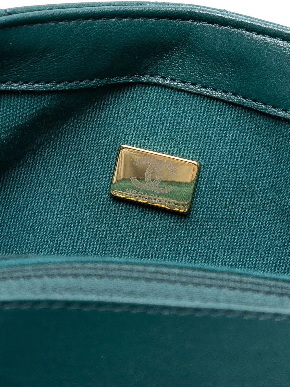 Pre-owned Chanel 2021-2025 Mini Square Quilted Lambskin Bijoux Logo Chain Flap Crossbody Bag In Green