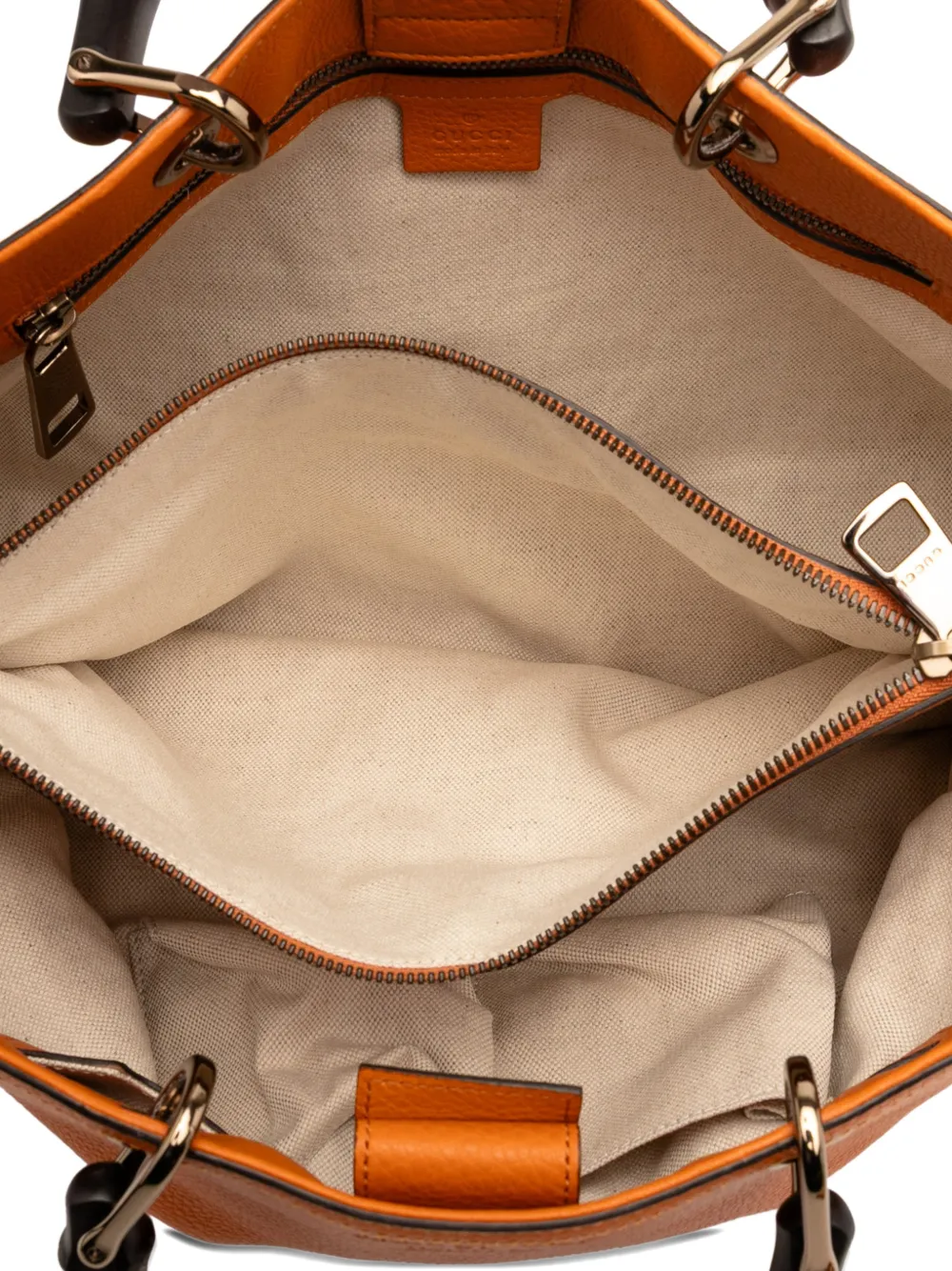 Pre-owned Gucci 2016-2025 Medium Calfskin Bamboo Shopper Satchel In Orange