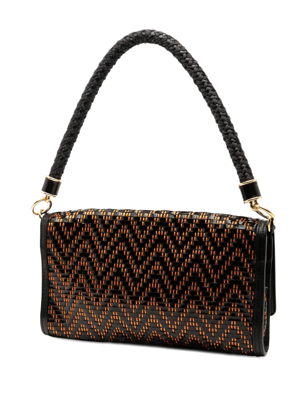 Pre-owned Burberry 2000-2025 Herringbone Patent And Straw Shoulder Bag In Black